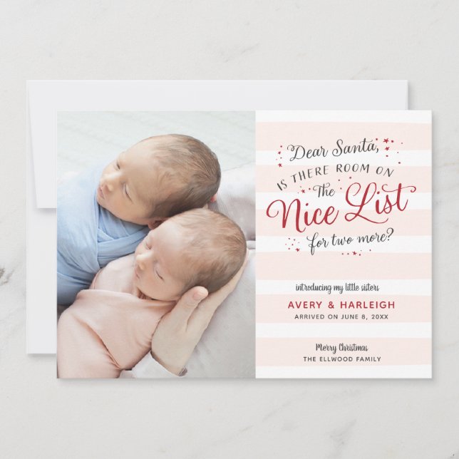New Twins Christmas Birth Ankündigung (Vorderseite)