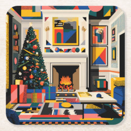 New Wave 1980s Pop Art Christmas Coaster Rechteckiger Pappuntersetzer
