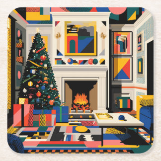 New Wave 1980s Pop Art Christmas Coaster Rechteckiger Pappuntersetzer