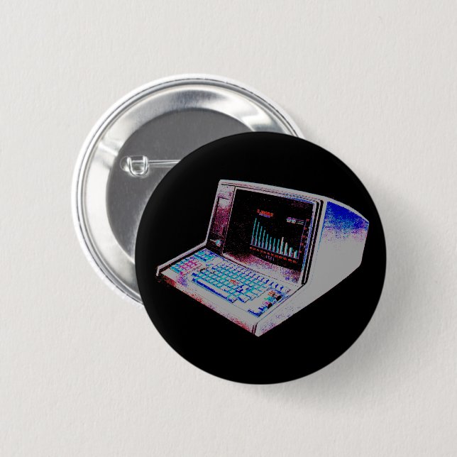 New Wave 80er Retro Vintage Computer Pin Button (Vorne & Hinten)