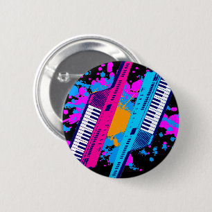 New Wave Vintage 80er Retro Keytar Neon Splatter Button