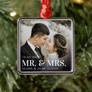 New Weds Mr & Mrs Premium Square Ornament Aus Metall