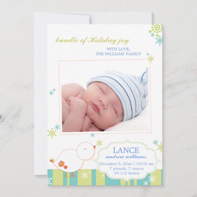 New Winter Baby Boy Flat Foto Birth Ankündigung (Vorderseite)