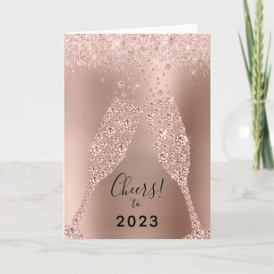 New Year 2023 Rose Gold Metallic Glitter Feiertagskarte