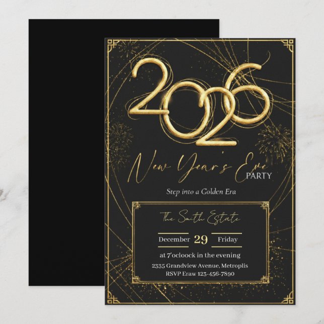 New Year 2026 Party Invitation Printable (Devant / Derrière)
