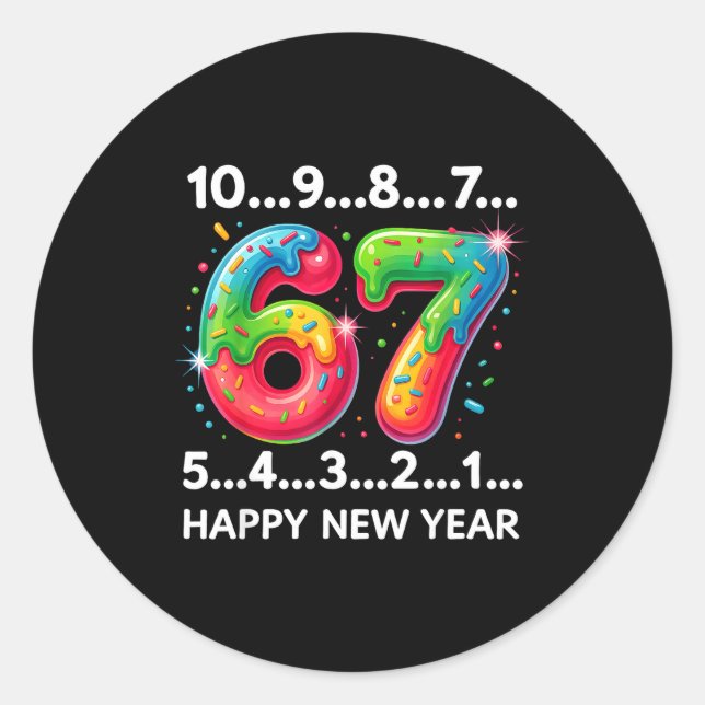 New Year 67 Candy Countdown Funny Happy New Year 2 Runder Aufkleber (Vorderseite)