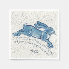 New Year Blue White Bunny Rabbit Delft Dedham Datu Serviette