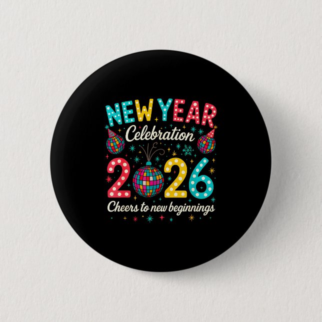 New Year Celebration 2026 Disco Ball Matching Wint Button (Vorderseite)