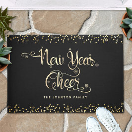 New Year Chee Black Gold Script Snowflake Glitzer Fußmatte