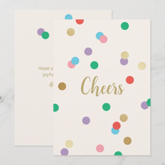 New Year Confetti Cream Greeting Card Einladung (Vorne/Hinten)