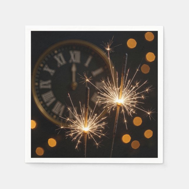 New Year Eve Sparklers On a Midnight Clock Serviette (Vorderseite)