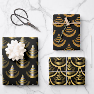New Year Gold & Black Art Deco Stil Geschenkpapier Set