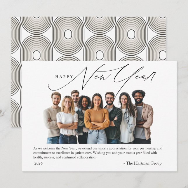 New Year Greetings Photo with Art Deco Greeting Einladung (Vorne/Hinten)