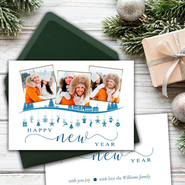 New Year Minimalistisch Blue Style Foto Grußkarte Ankündigung (Von Creator hochgeladen)