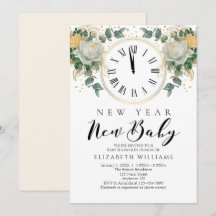 New Year New Baby Gold White Floral Baby Dusche