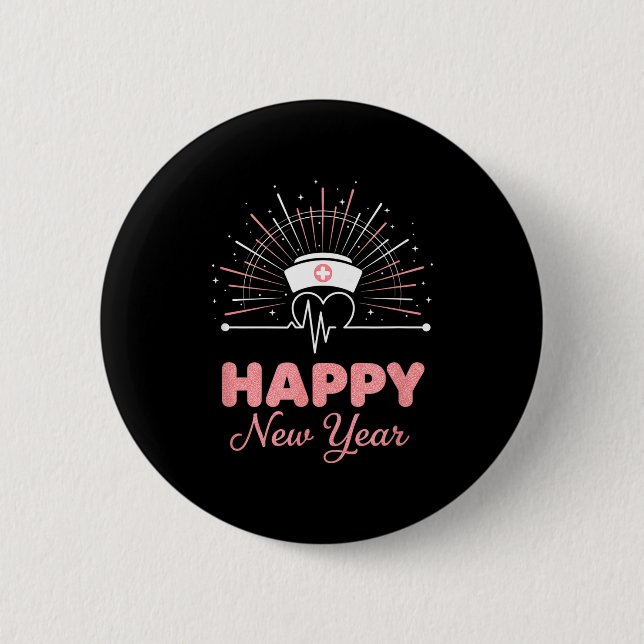 New Year Nurse Heartbeat, Happy New Year Nye Desig Button (Vorderseite)