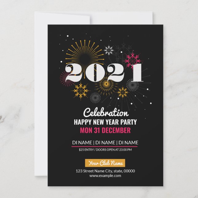 New Year Party Invitation Flyer Einladung (Vorderseite)