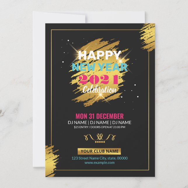 New Year Party Invitation Flyer Einladung (Vorderseite)