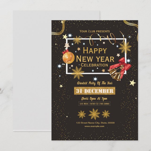 New Year Party Invitation Flyer Einladung (Vorne/Hinten)