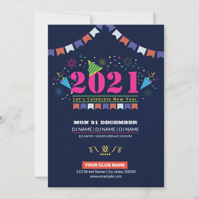New Year Party Invitation Flyer Einladung (Vorderseite)
