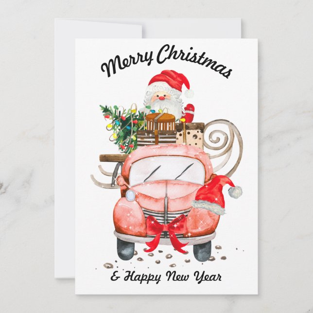 new year Santa truck merry Christmas Einladung (Vorderseite)