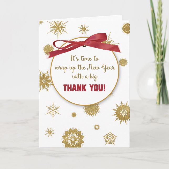 New Year Thank You For Hospitality Gold Snowflakes Karte (Vorderseite)