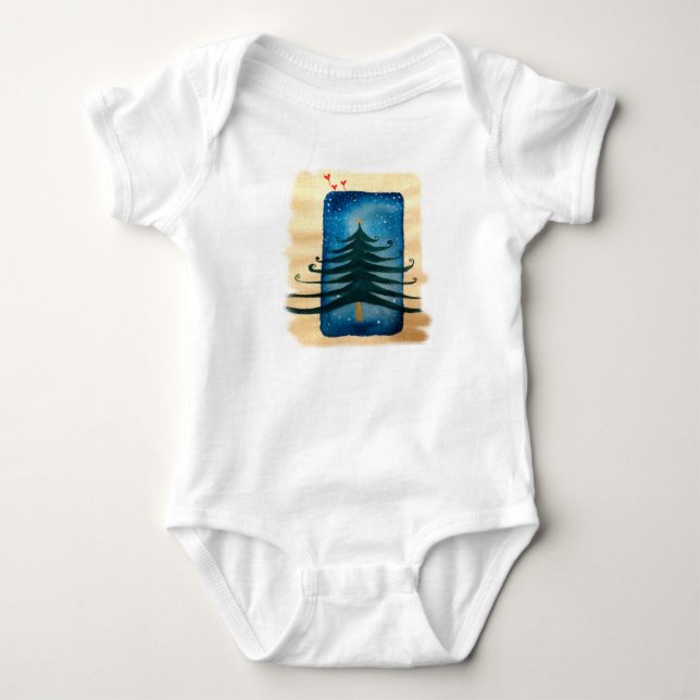 New Year Tree Baby Jersey Bodysuit, White Baby Strampler (Vorderseite)