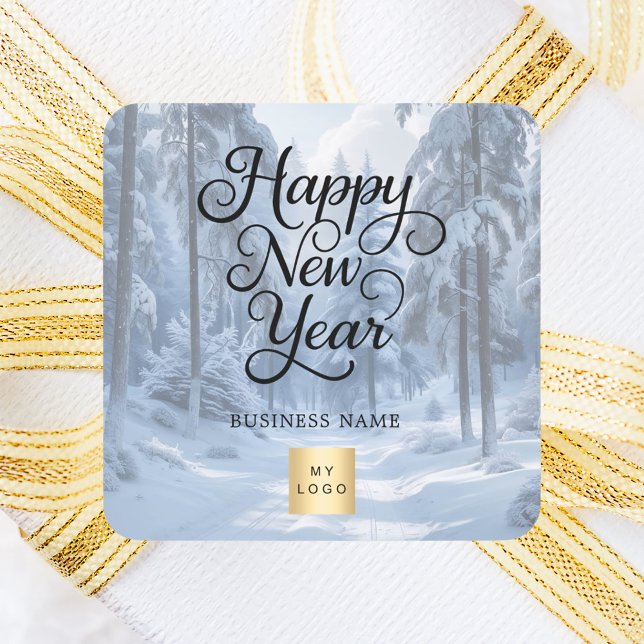 New Year winter wonderland snow business logo Quadratischer Aufkleber (Von Creator hochgeladen)
