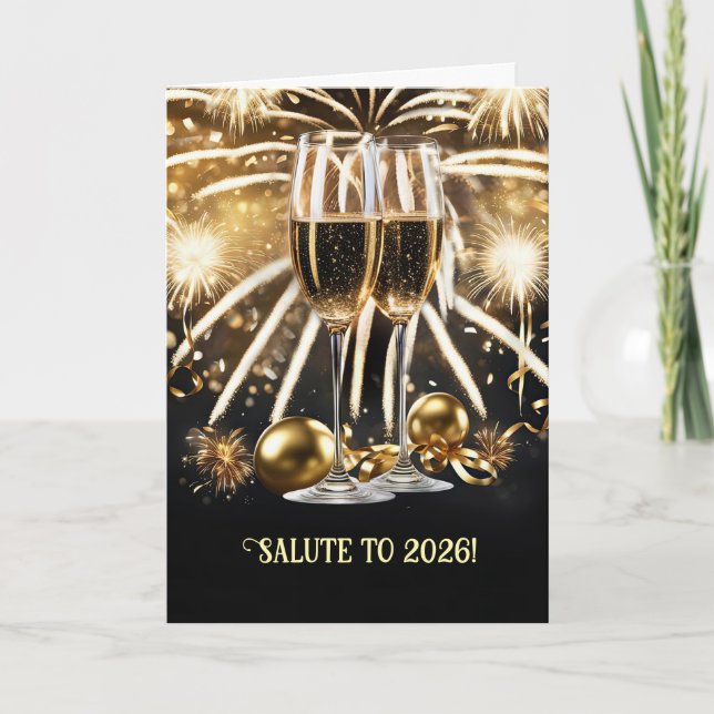 New Years Cheers Salute 2026 Champagne Fireworks  Karte (Vorderseite)
