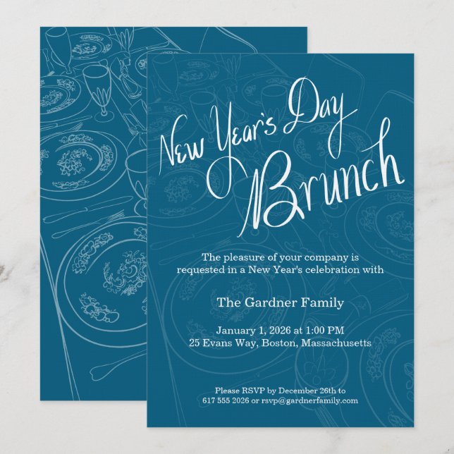 New Year's Day Brunch Tablescape Invitation (Devant / Derrière)