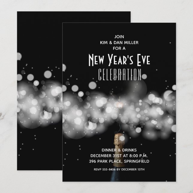 New Year's Eve Champagne Sparkler Invitations (Devant / Derrière)