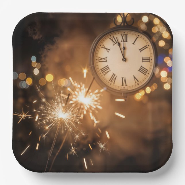 New Years Eve Countdown With Sparklers Pappteller (Vorderseite)