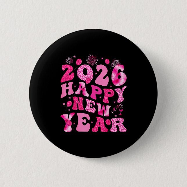 New Year's Eve Hello 2026 Groovy Family Matching C Button (Vorderseite)