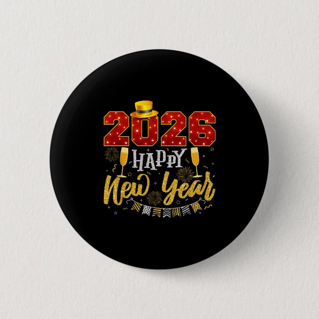 New Years Eve Party 2026 Fireworks Happy New Year  Button (Vorderseite)