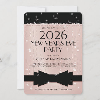 New Year's Eve Pink Champagne Bubbles Invitation
