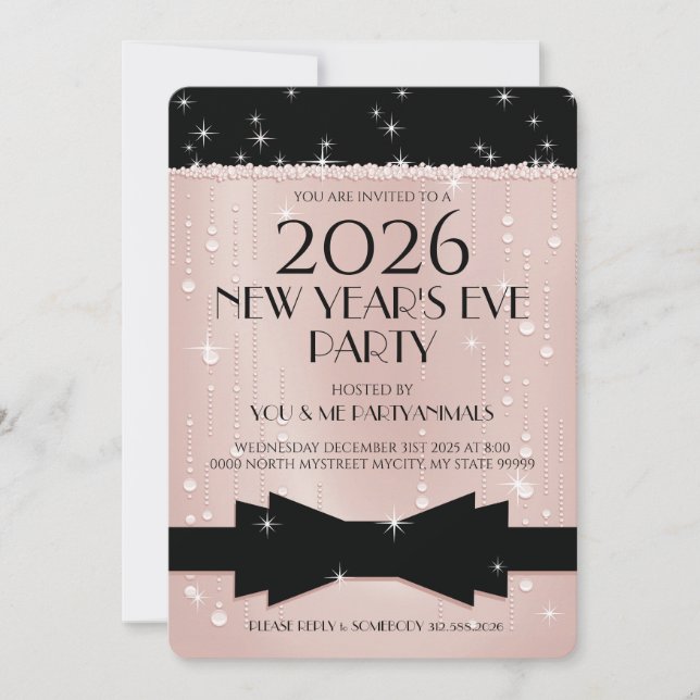New Year's Eve Pink Champagne Bubbles Invitation (Devant)