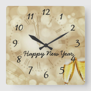 New Year's Eve with champagne glasses  Quadratische Wanduhr