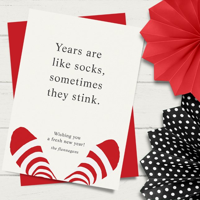 New Year's Funny Socks Red Feiertagskarte (Von Creator hochgeladen)