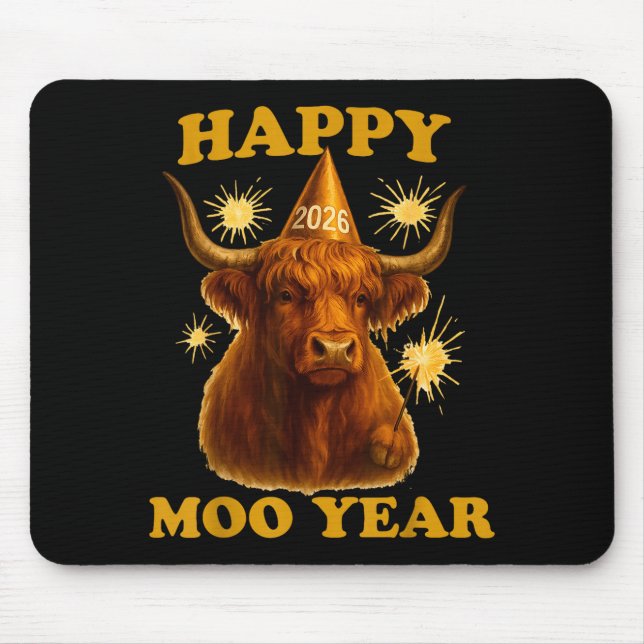 New Years Highland Cow Scottish Nye Party Farm Ani Mousepad (Vorne)