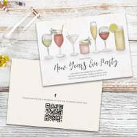 New Years Party Champagne Watercolor QR Code Veran