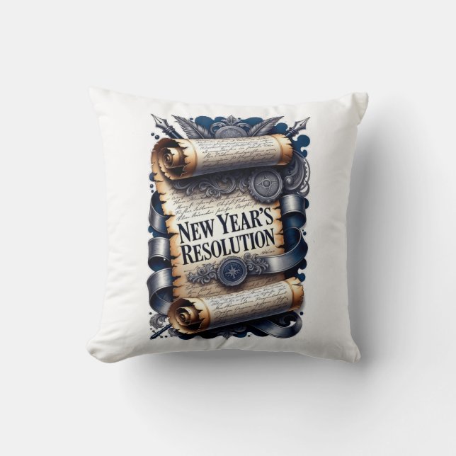 New Year's Resolution T-Shirt, Ornate Scroll Kissen (Vorderseite)