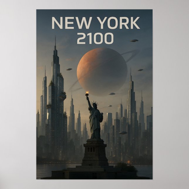 New York 2100: Futuristic Skyline Poster (Vorne)