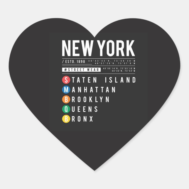 New York 5 Boroughs Herz-Aufkleber (Vorderseite)