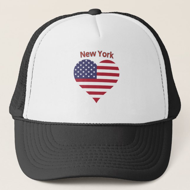 New York American Flag Heart Truckerkappe (Vorderseite)