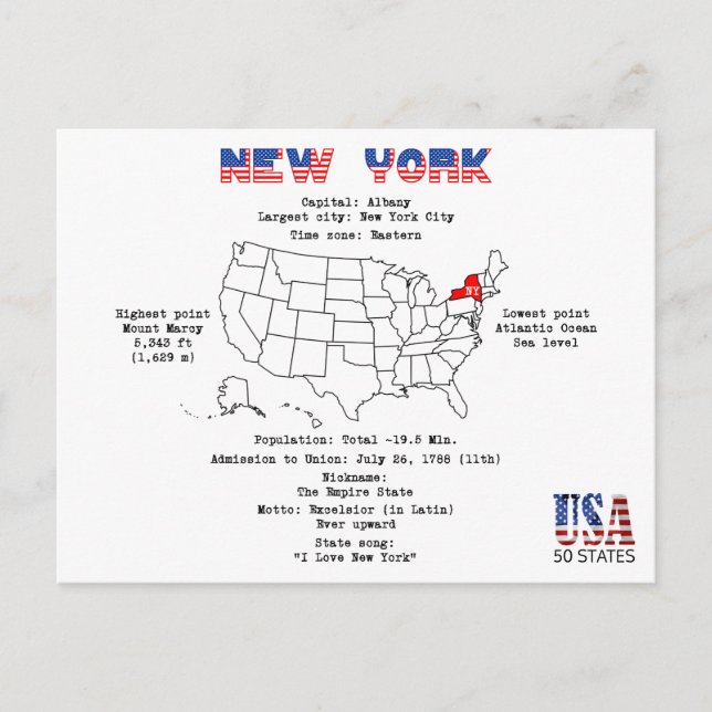 New York American Staat auf einer Karte und nützli (Vorderseite)