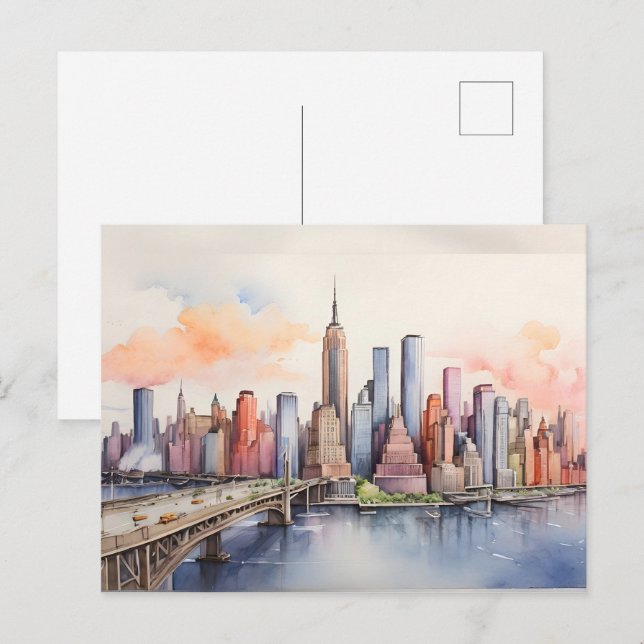 New York Aqucolor Art Postkarte (Vorne/Hinten)