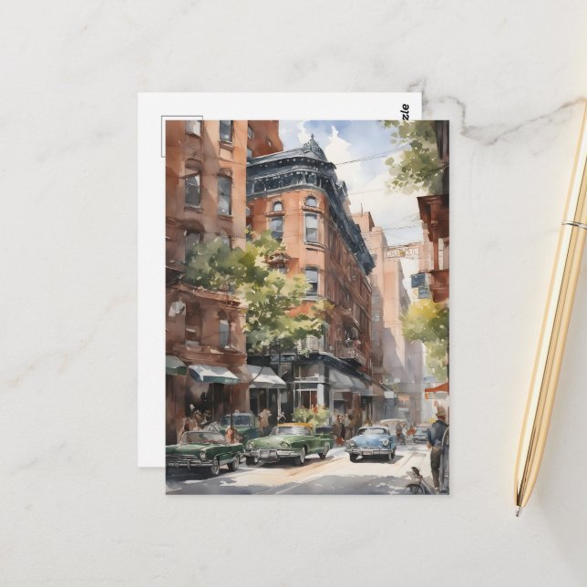 New York Aqucolor Art Postkarte (Vorderseite/Rückseite Beispiel)