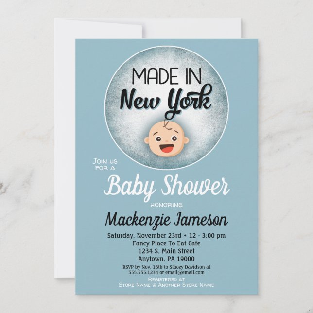 New York Baby Shower Funny Blue Boys Einladung (Vorderseite)