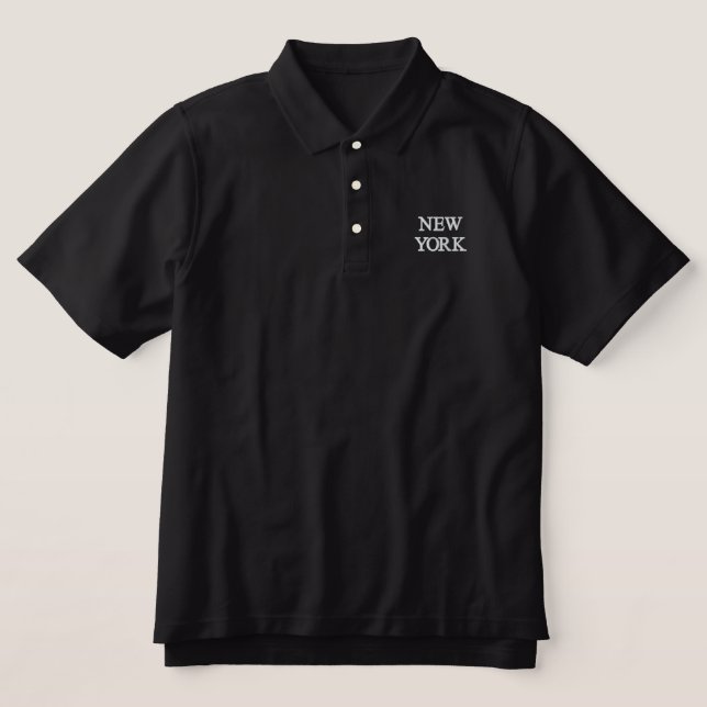New York bestickt Mens Polo Shirt Black (Design Vorderseite)