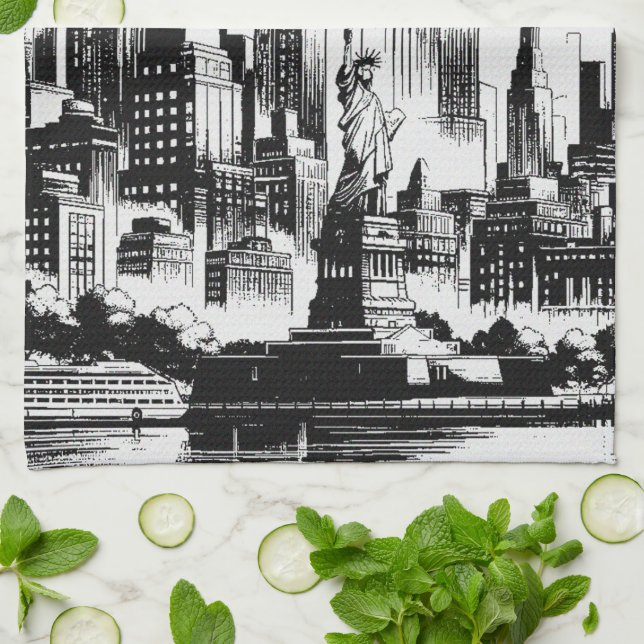 New York Black and White Geschirrtuch (Gefaltet)